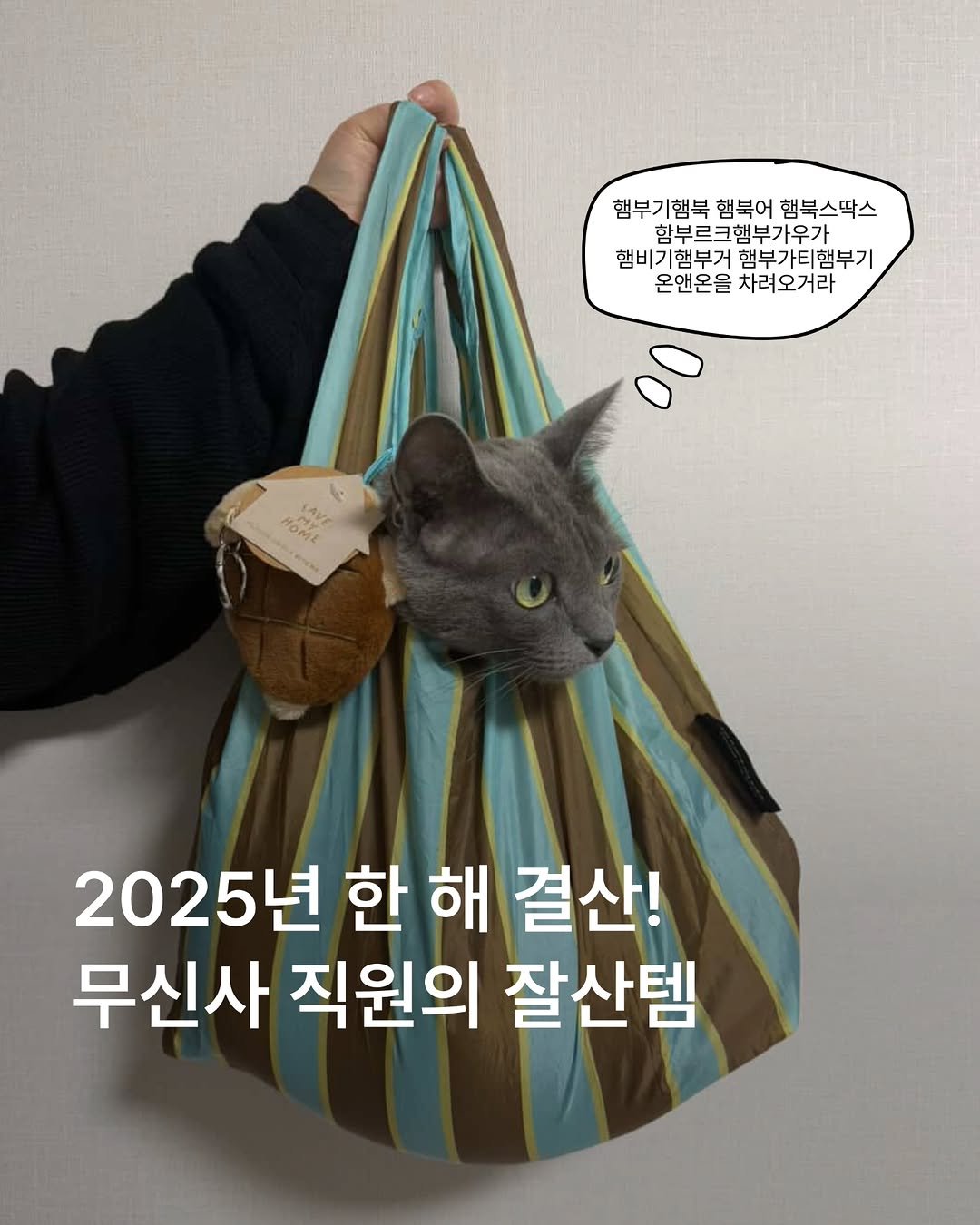 Photo by MUSINSA 무신사 on December 29, 2025. May be an image of grocery bag, sling and text that says '햄부기행북 햄부기행복햄복어햄복스딱스 북행북어햄북스딱스 햄북어 햄북스딱스 함부르크햄부가우가 부가우가 합비기햄부거햄부가티햄부기 햄비 햄비기햄부거 햄부가티햄부기 온앤온을차려오거라 온앤온을 차려오거라 ١ my 2 2025년 한 해 결산! 무신사 직원의 잘산템'.