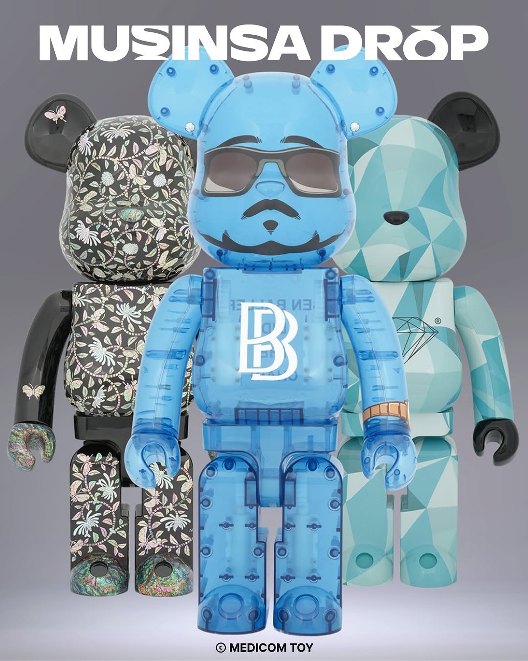 Photo shared by MUSINSA 무신사 on September 23, 2025 tagging @medicom_toy, and @bwwt3_seoul. May be pop art of bear, toy and text that says 'MUSINSA MUSINSADROP DROP B и3 ©MEDICOM © ΤΟΥ'.