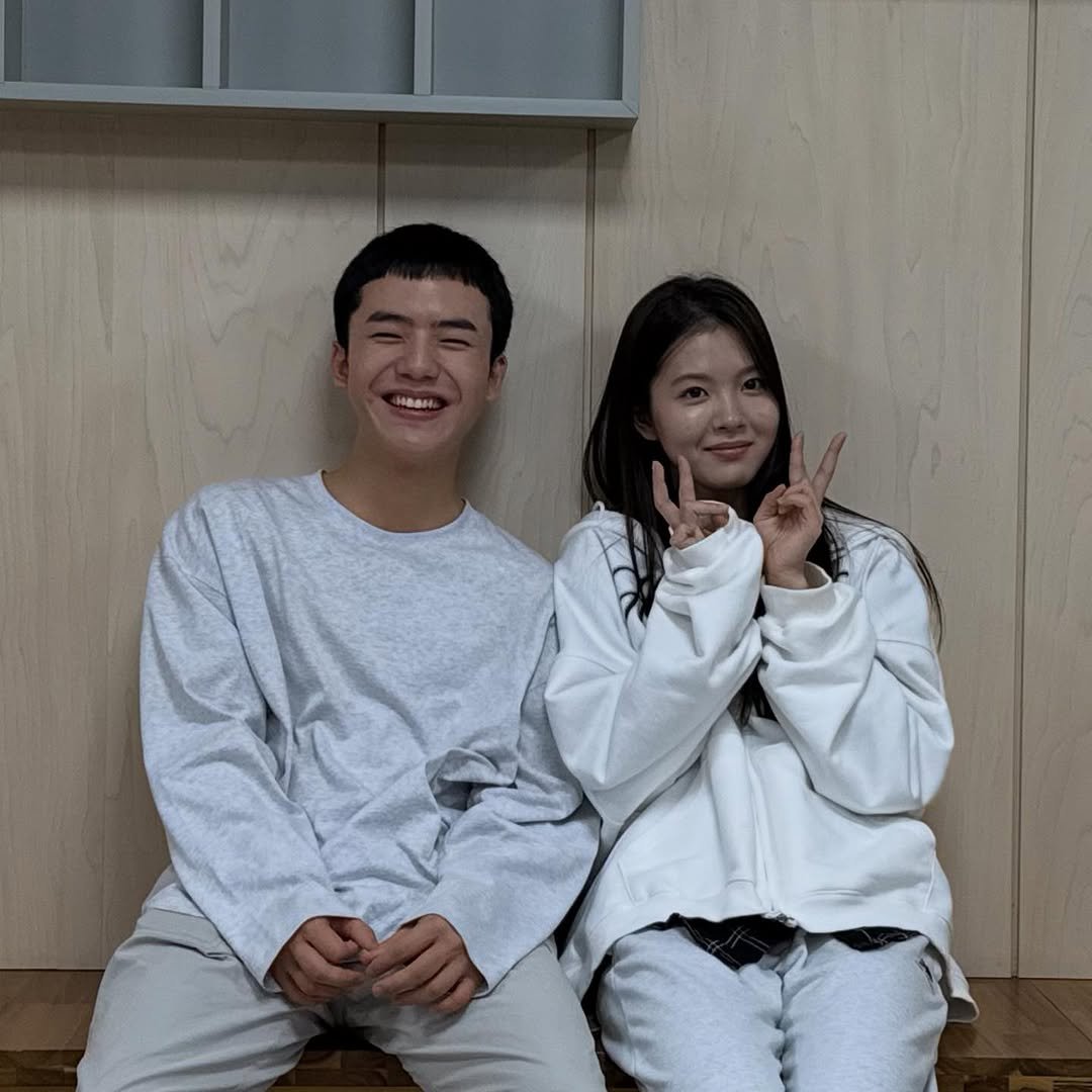 Photo shared by Moon woojin on October 21, 2025 tagging @choimyeongbeen. May be an image of one or more people, top, sweatpants and text.