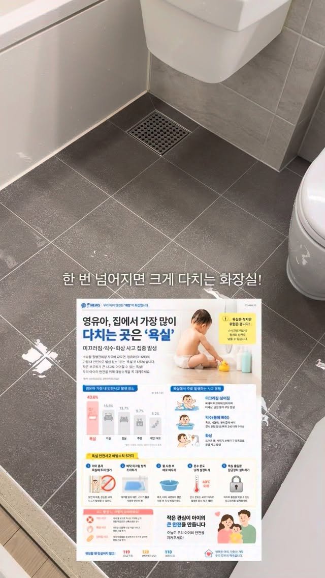 my_uoouoo 게시물 이미지: ⚠️가정 내 안전사고 1위는 욕실
아기 키우는집은 하루에도 몇번이나 
들어가는...