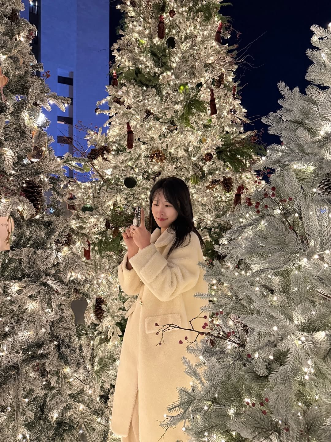 Photo by 내유스 | 스피치 • 보이스 on December 14, 2025. May be an image of christmas tree, duffle coat, tinsel and text.