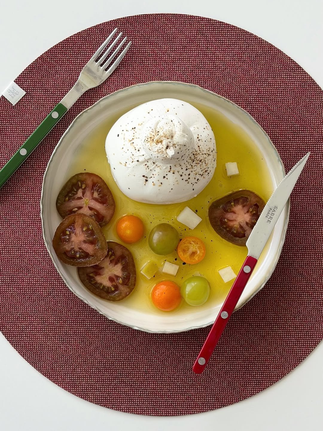 Photo shared by 마페하, myfavehobby on April 12, 2026 tagging @water_soil_temp, @sabre_korea, and @havefave.kr. May be an image of poached egg, mozzarella, tomato and text.