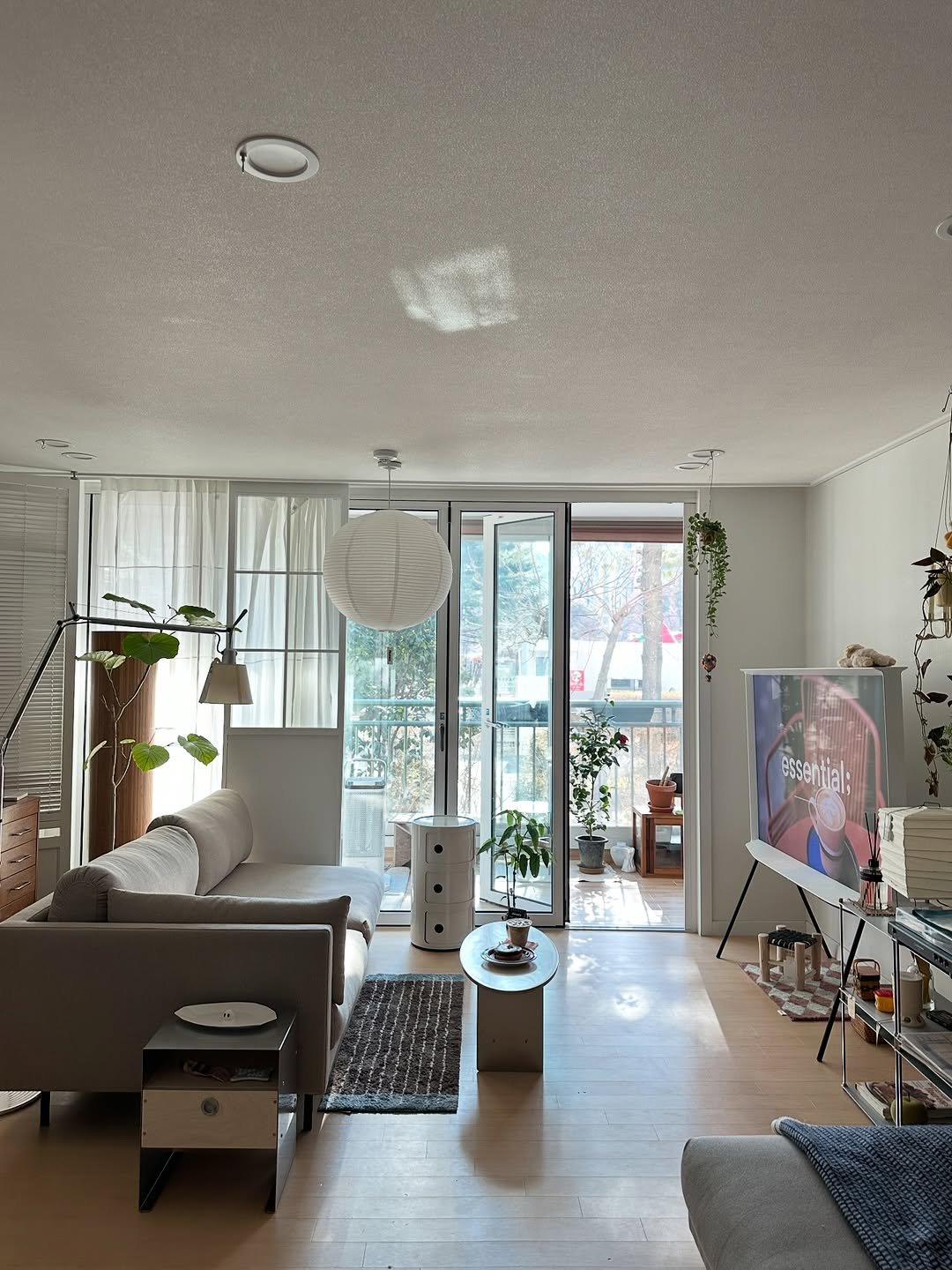 Photo shared by 혜미 ◡̈ on February 04, 2026 tagging @muhque_official, and @stilud_official. May be an image of lighting, sofa, house plant, living room, indoors and text.