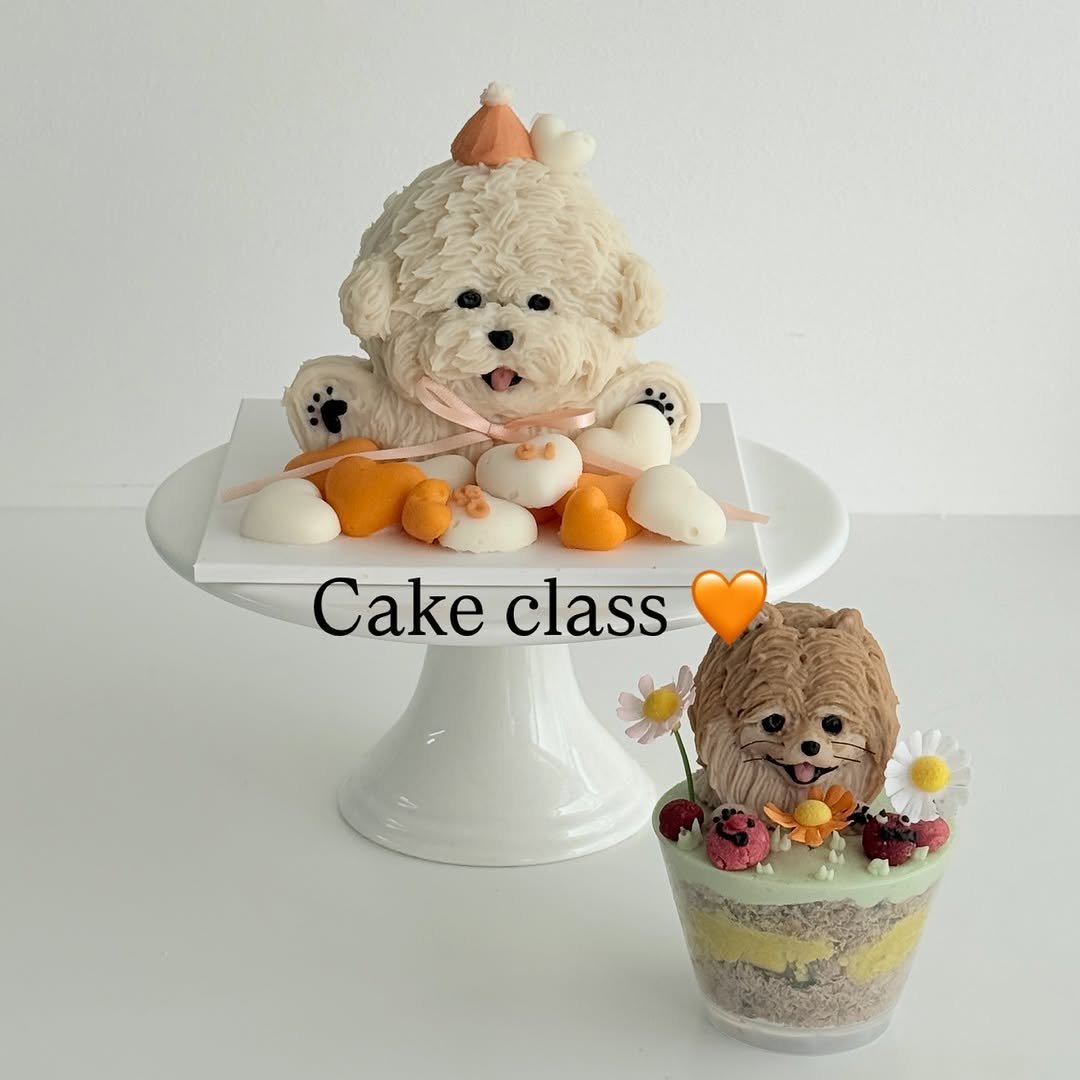 Photo shared by 앤디어 |강아지케이크  | 서울강아지케이크클래스 | 서울강아지케이크 on December 04, 2025 tagging @n.dear_ing. May be an image of chiffon cake, whipped cream and text that says 'Cake Cakeclass class'.