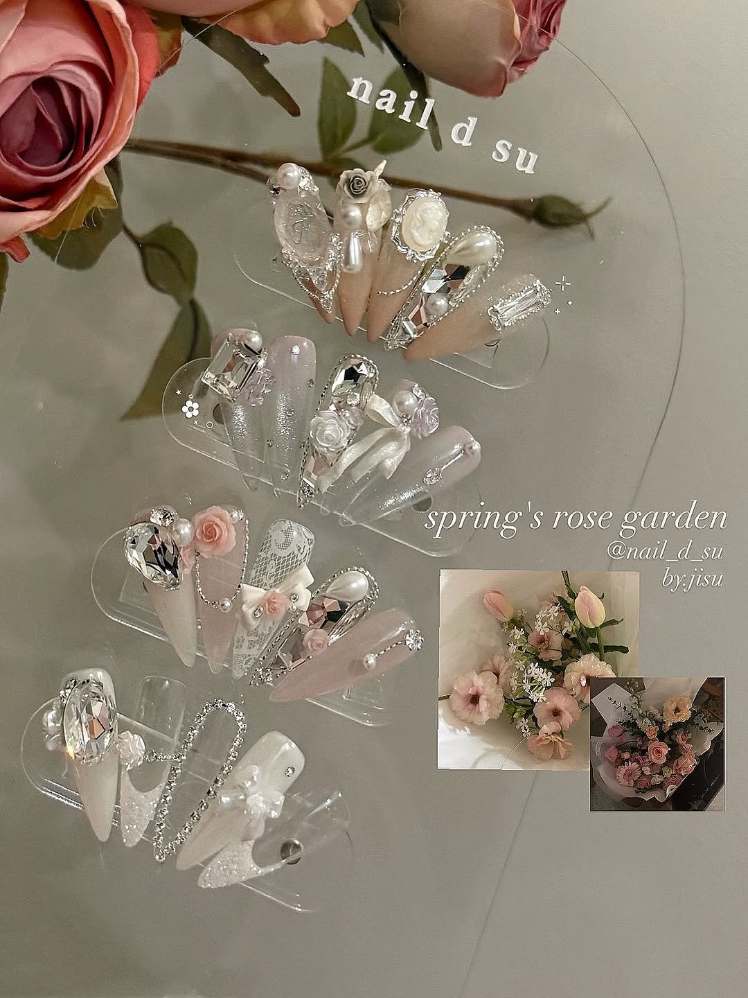 Photo by 네일드수·대전네일·유성네일·대전네일수강 in 대전 원신흥동 with @nail_d_su. May be an image of one or more people, fingernails, hairpin, baby's-breath, prairie gentian, rose and text.