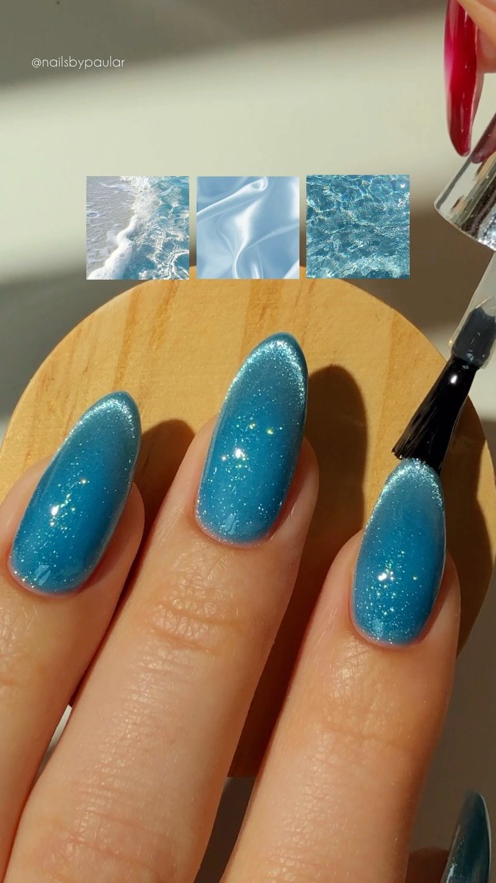 nailsbypaular 게시물 이미지: cat-eye french nails! 🩵🌊💦✨
a blue version of...