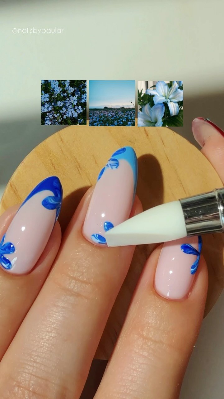 nailsbypaular 게시물 이미지: marble flower nails! 🩵🌸🪷🦋
a minimal and super...