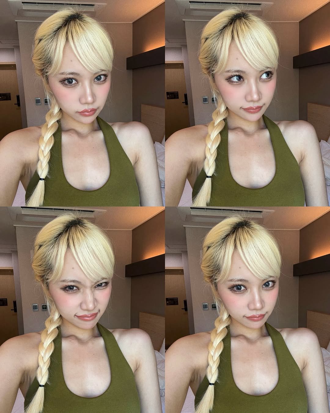Photo by 홀로나나 NANA on August 16, 2025. May be a selfie of 4 people, blonde hair, braids, long hair, top and text.