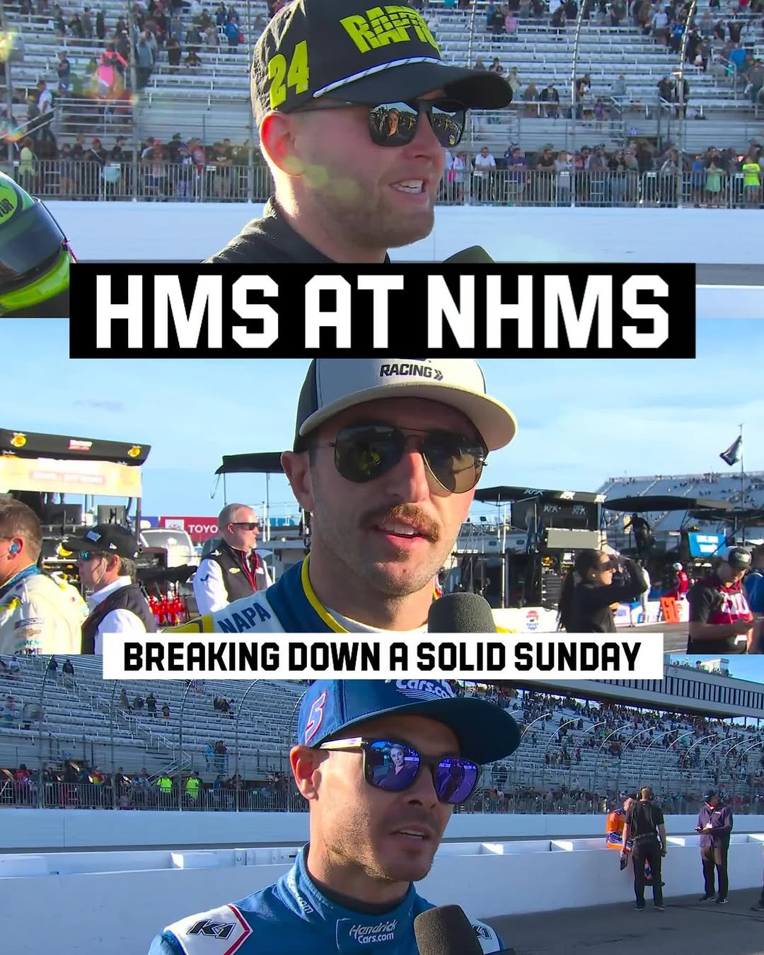 Photo shared by NASCAR on September 22, 2025 tagging @kylelarsonracin, @chaseelliott9, and @williambyron. May be an image of ‎12 people, people racing vehicles, race car and ‎text that says '‎HMS AT NHMS RACING TOYO APA BREAKING DOWN A SOLID SUNDAY 화자 キaT היי ድርም ۹ 用便利用 利 ADT Mandhic cars.com‎'‎‎.