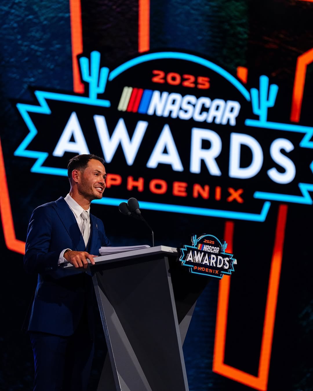 Photo shared by NASCAR on November 04, 2025 tagging @teamhendrick, and @kylelarsonracin. May be an image of ‎racing vehicles and ‎text that says '‎보 II 2025 AWARDS NASCAR أ PHOENIX لك AWARDS NASCAR PHOENIX AWARDS EN‎'‎‎.