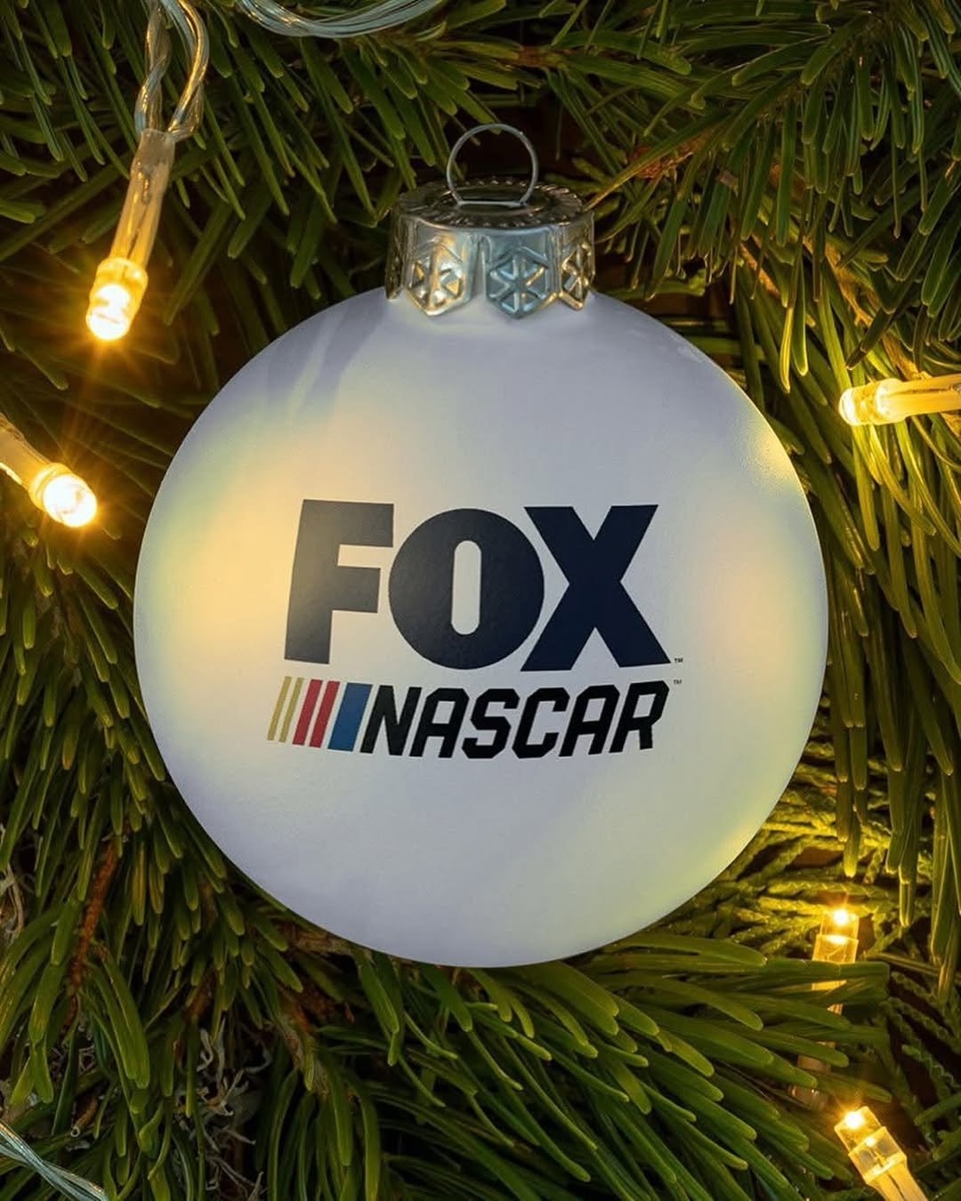 Photo by NASCAR on FOX in Charlotte, North Carolina. May be an image of christmas tree and text that says 'FOX INASCAR'.