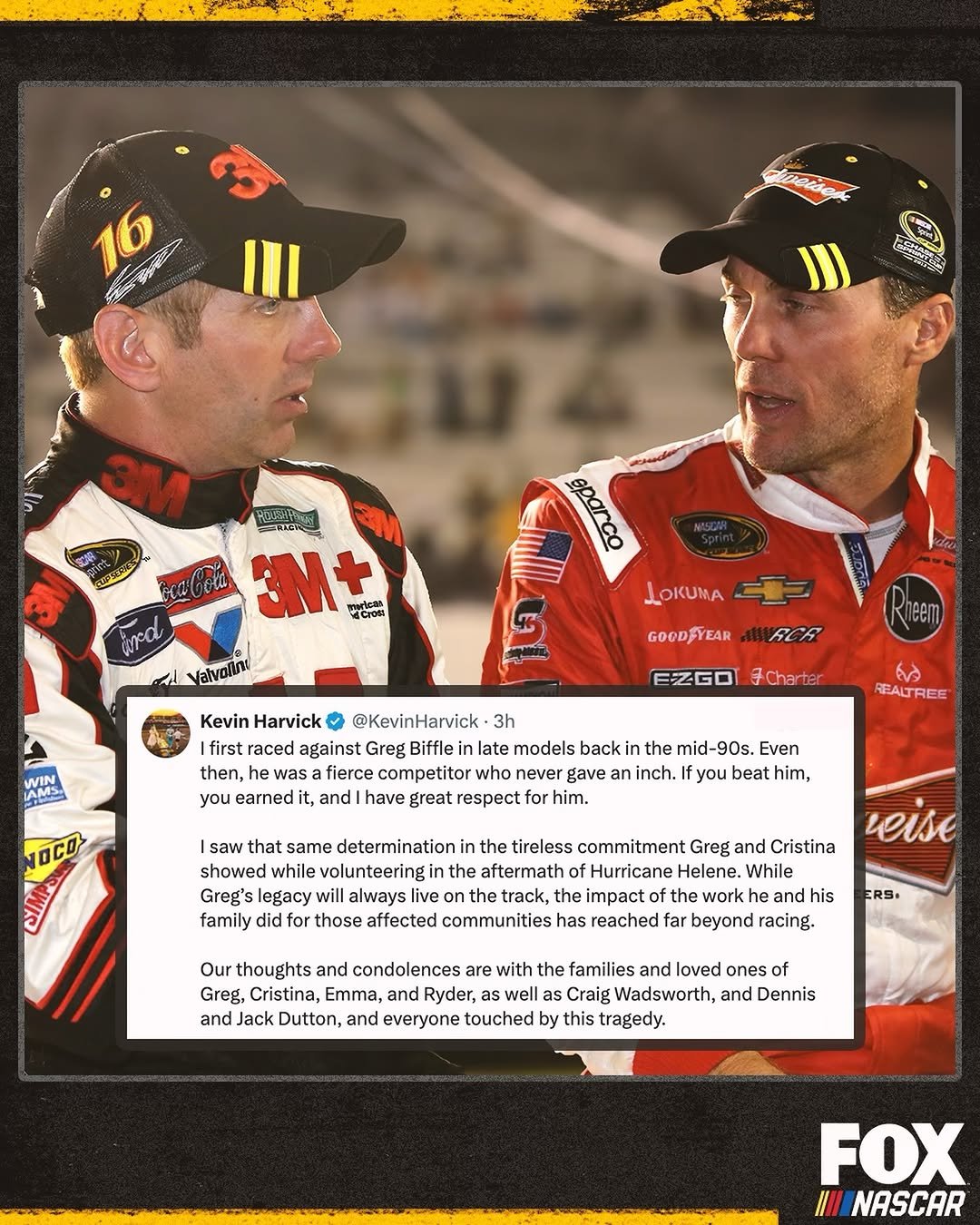 Photo by NASCAR on FOX in Charlotte, North Carolina with @foxsports, and @harvickhappypod. May be an image of racing vehicles, card and text.