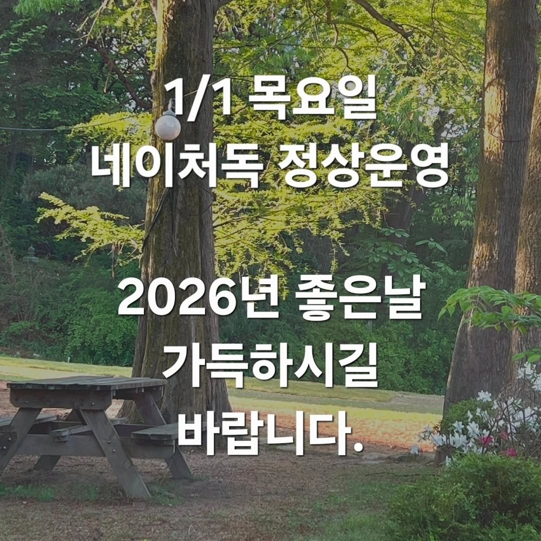 Photo by NATUREDOG 네이처독 애견카페 in 네이처독. May be an image of pie and text that says '1/1 목요일 네이처독정상운영 네이처독 정상운영 2026년 좋은날 가득하시길 바랍니다.'.