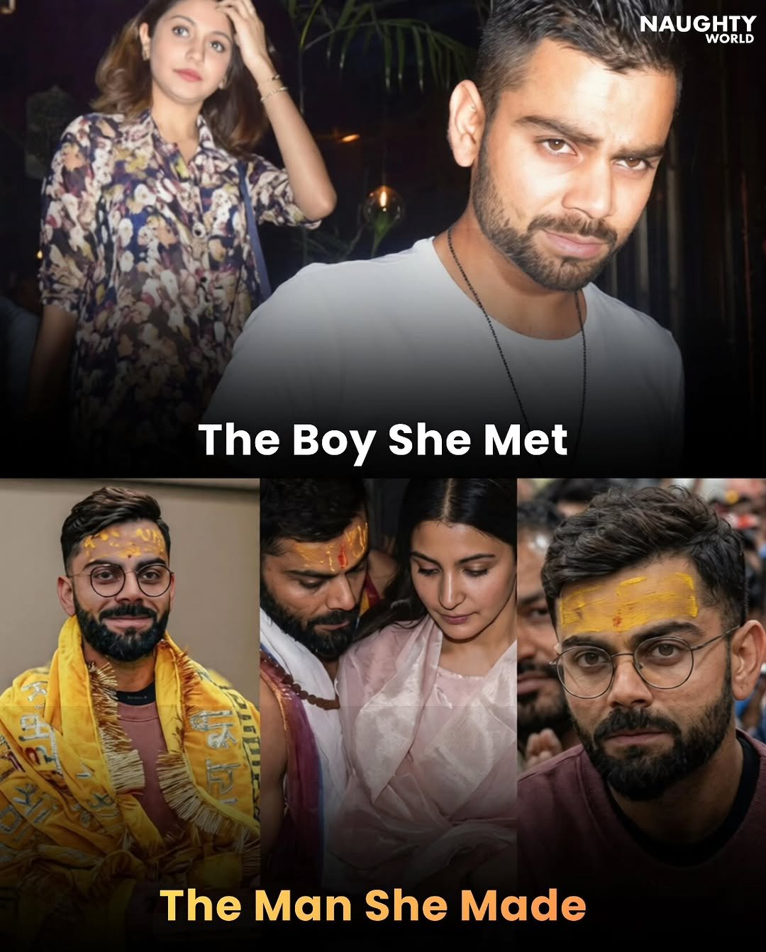 Photo by NAUGHTYWORLD on February 19, 2026. May be a meme of one or more people, beard, poster and text that says 'NAUGHTY WORLD The Boy She TheBoySheMet Met The Man She Made'.