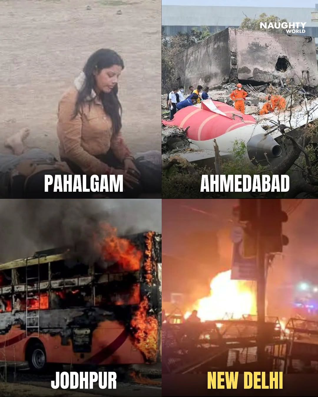 Photo by NAUGHTYWORLD in Delhi, India. May be a meme of one or more people, fire, poster and text that says 'NAUGHTY WORLD PAHALGAM AHMEDABAD JODHPUR 自曜 기름 NEW DELHI'.