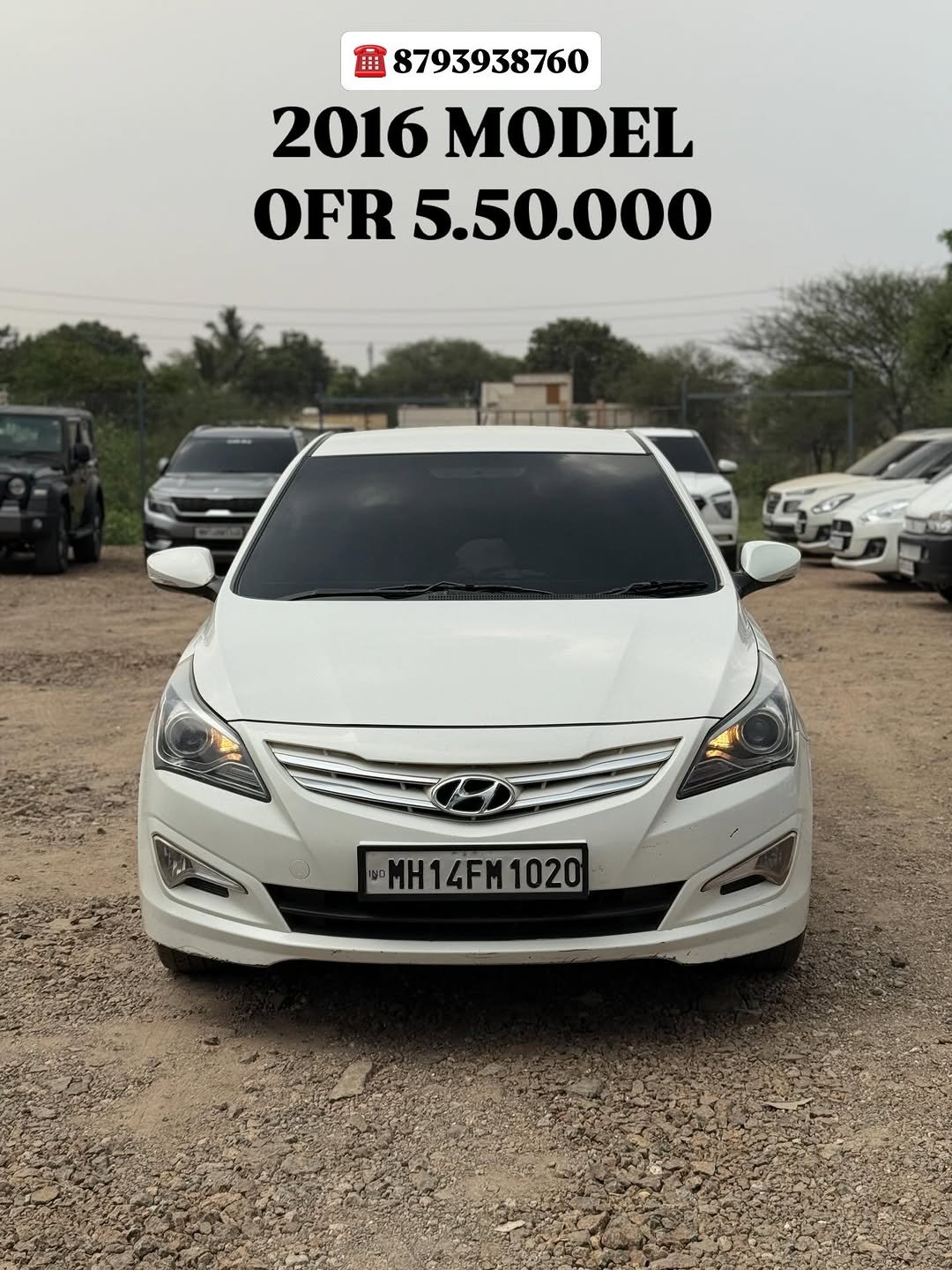 Photo shared by NAVNATH MOTORS on April 27, 2026 tagging @avi.nighot21. May be an image of sedan, wheel, windshield and text that says '重 目定 8793938760 2016 MODEL OFR 5.50.000 -MH14FM1020 1020'.