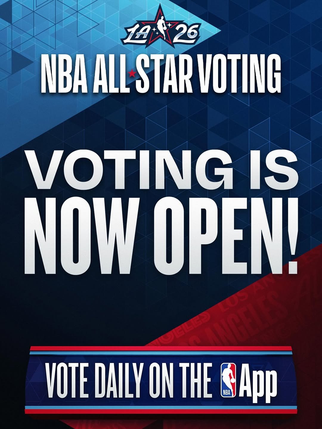Photo shared by #NBAAllStar on December 17, 2025 tagging @nba. May be an image of basketball, ball, magazine and text that says '1826 NBA ALL STAR VOTING VOTING IS NOW OPEN! LUS VOTE DAILY ON THE SApp NBA'.