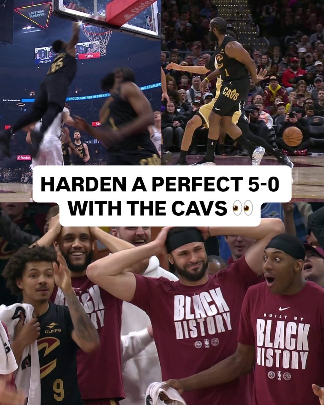 Photo shared by NBA on February 20, 2026 tagging @cavs. May be an image of basketball, basketball jersey, ball, backboard, crowd and text.