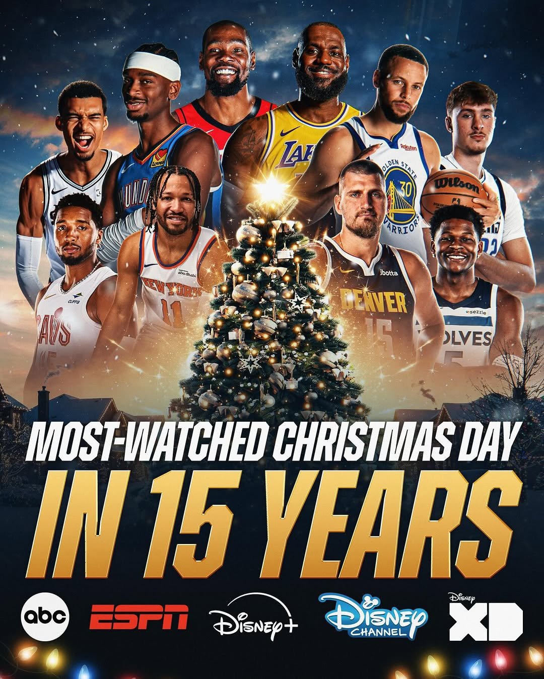 Photo by NBA on December 31, 2025. May be an image of ‎basketball, ball, poster and ‎text that says '‎ورية LAE 스케달 11 Totta EAVER 1 иBerro OLVES MOST-WATCHED CHRISTMAS DAY IN 15 YEARS abc ESPN DisNey+ Disney CHANNEL Die DienEp‎'‎‎.