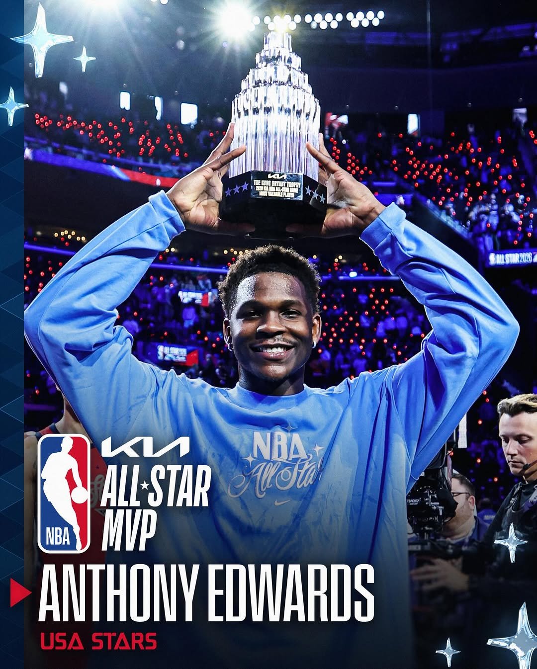 Photo shared by NBA on February 15, 2026 tagging @timberwolves, @nbaallstar, and @theanthonyedwards_. May be an image of basketball, basketball jersey, ball, poster and text.