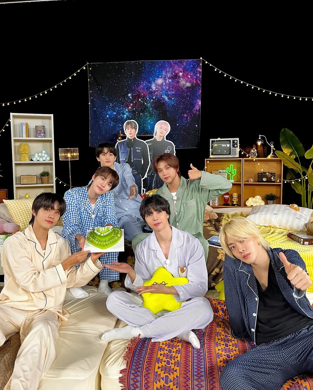 Photo shared by NCT 127 Official Instagram on July 07, 2025 tagging @yuu_taa_1026, @_jeongjaehyun, @johnnyjsuh, @do0_nct, @onyourm__ark, @taeoxo_nct, @haechanahceah, and @sugaringcandy. May be an image of 7 people, poster and text.