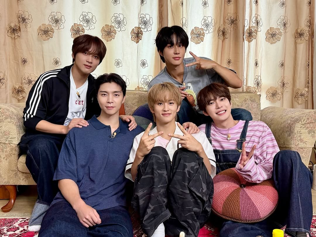 Photo shared by NCT 127 Official Instagram on September 29, 2025 tagging @johnnyjsuh, @do0_nct, @onyourm__ark, @haechanahceah, and @sugaringcandy. May be an image of 4 people, bangs and text.