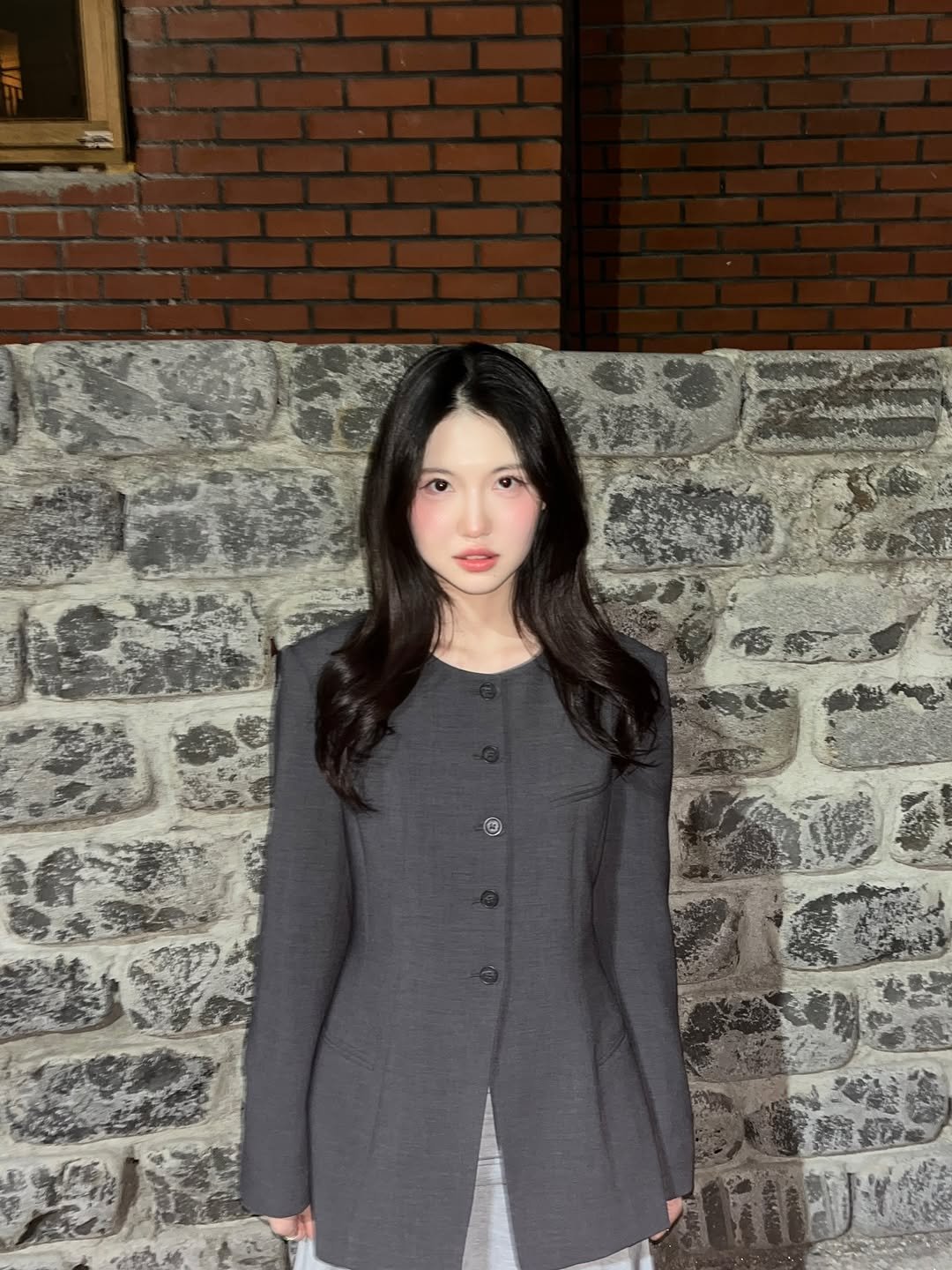 Photo shared by 여진 on April 14, 2026 tagging @mixxo_korea. May be an image of duffle coat, overcoat, goosedown coat, top, dress, blazer, parka and text.