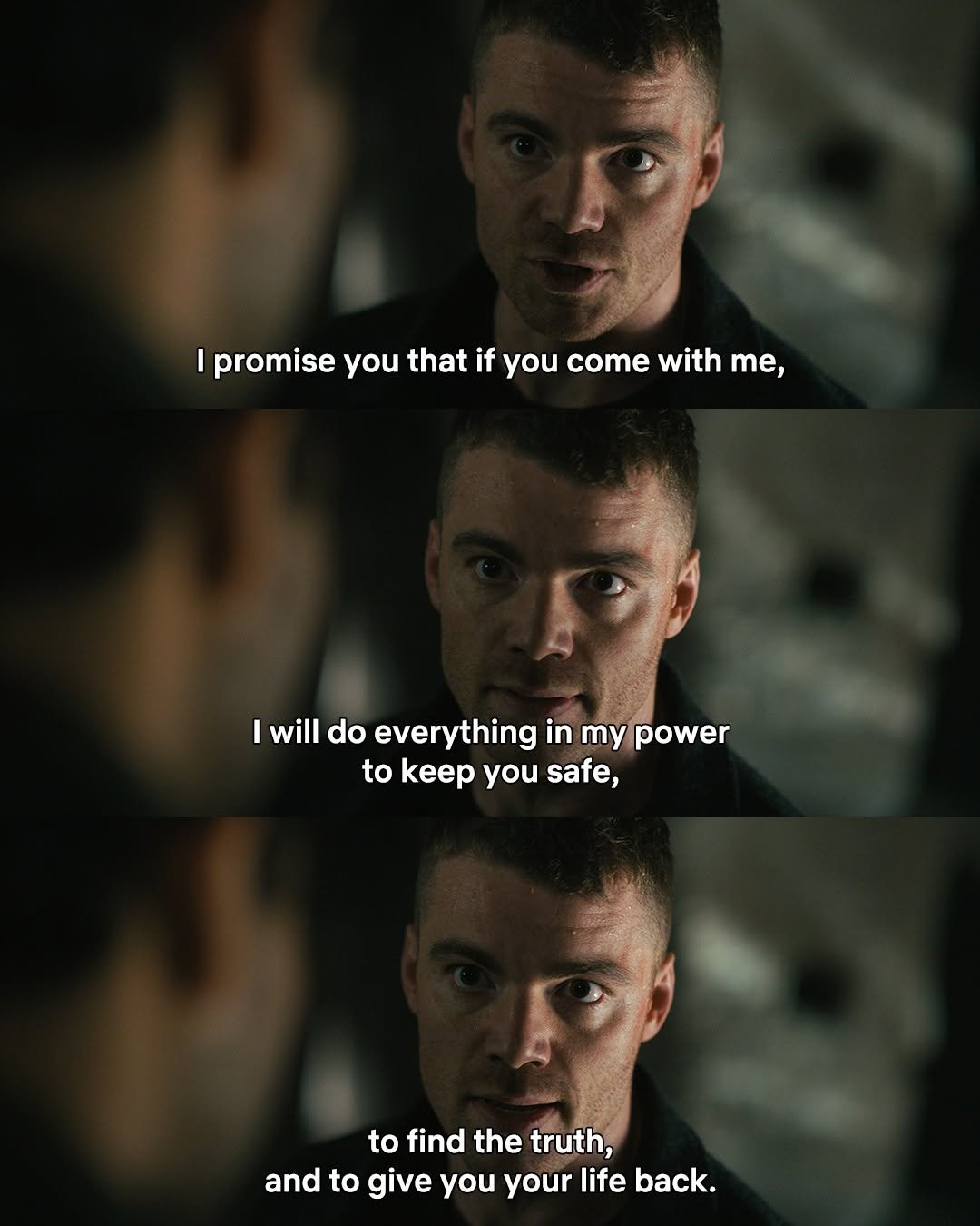 Photo by Netflix US on February 22, 2026. May be an image of text that says 'Ipromiseyouthatifyou.comewithme, I promise you that if you come with Te, I willdoeveryt lwilldoeverythinginmypower will do everything in my power to keep tokeepyousafe, you safe, to find the truth, and to give you your life back.'.