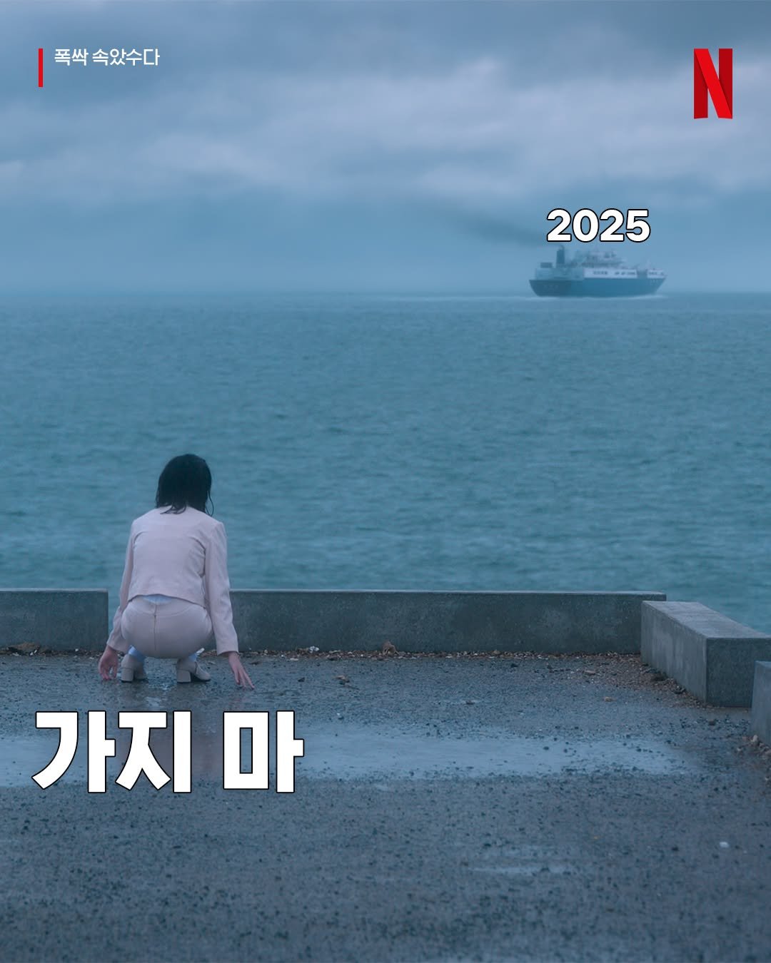 Photo shared by Netflix Korea | 넷플릭스 코리아 on December 14, 2025 tagging @dlwlrma. May be an image of poster and text that says '폭싹 속았수다 N 2025 SACm 가지 마'.