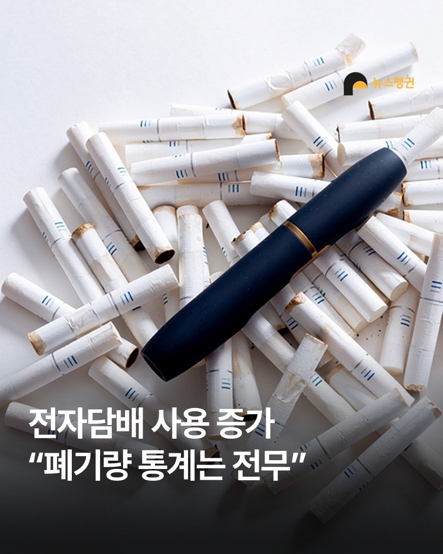 Photo by 뉴스펭귄 | Newspenguin on December 28, 2025. May be an image of cigarette, pen and text that says '뉴스펭권 I1l 전자담배 사용 증가 "폐기량 통계는 전무"'.