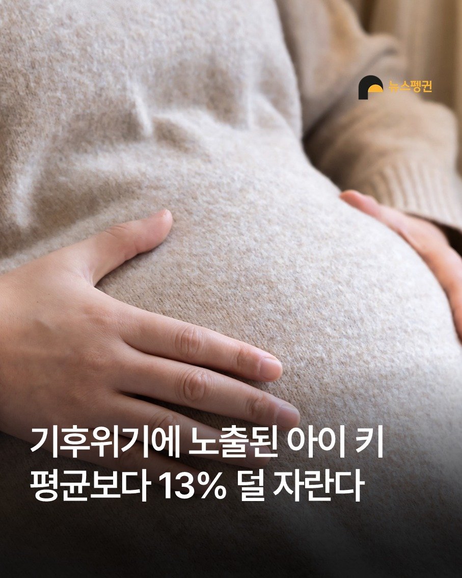 Photo by 뉴스펭귄 | Newspenguin on December 29, 2025. May be an image of text that says '뉴스펭귄 기후위기에 노출된 아이 키 평균보다 13% 덜 자란다'.