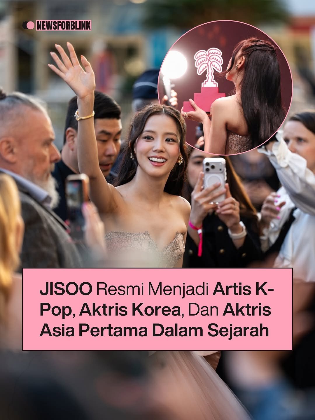 Photo by BLACKPINK NEWS on April 23, 2026. May be a meme of one or more people, magazine, poster and text that says 'NEWSFORBLINK JISOO Resmi Menjadi Artis K- Pop, Aktris Korea, Dan Aktris Asia Pertama Dalam Sejarah'.