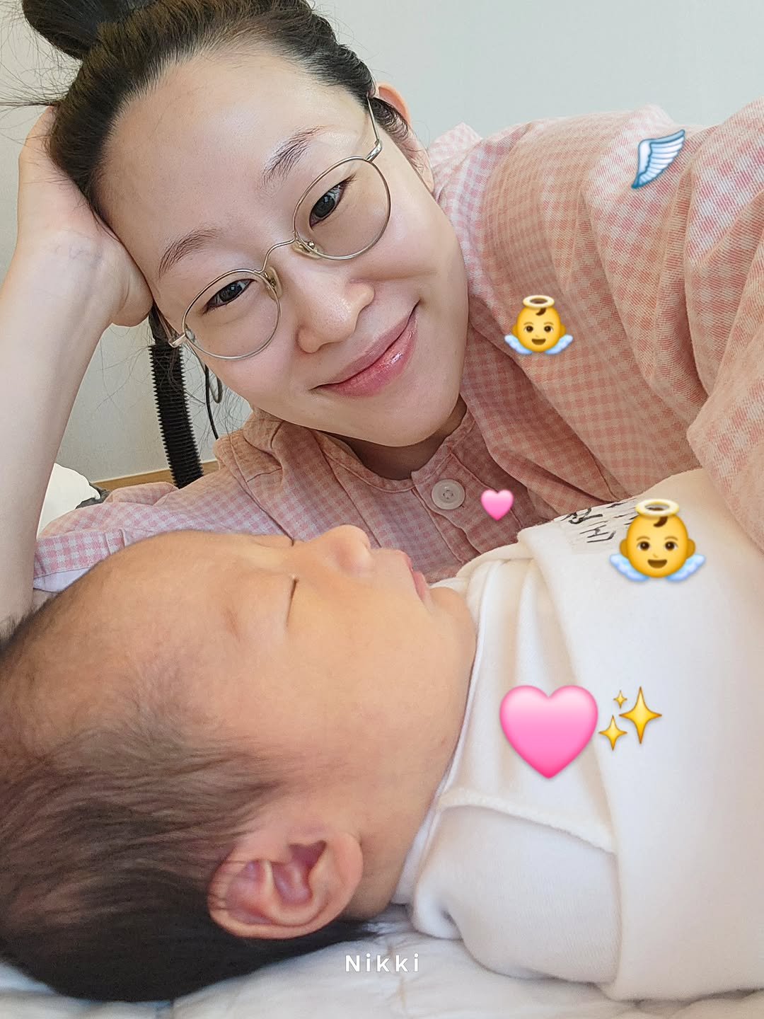 Photo shared by Young Lee_ NIKKI on March 18, 2026 tagging @bradley_hong. May be an image of baby, sleeping, diaper and text that says 'Nikki'.