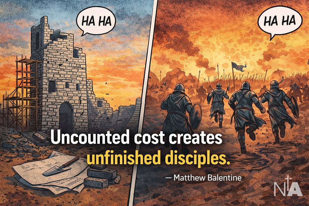 Photo by Ninth Avenue Church of Christ on February 26, 2026. May be an image of ‎poster and ‎text that says '‎HAHA HA HA HAHA HA HA וומו בוואאו 請岡間 ekaVada.ikhm 5 Uncounted cost creates unfinished disciples. -Matthew Balentine NA‎'‎‎.