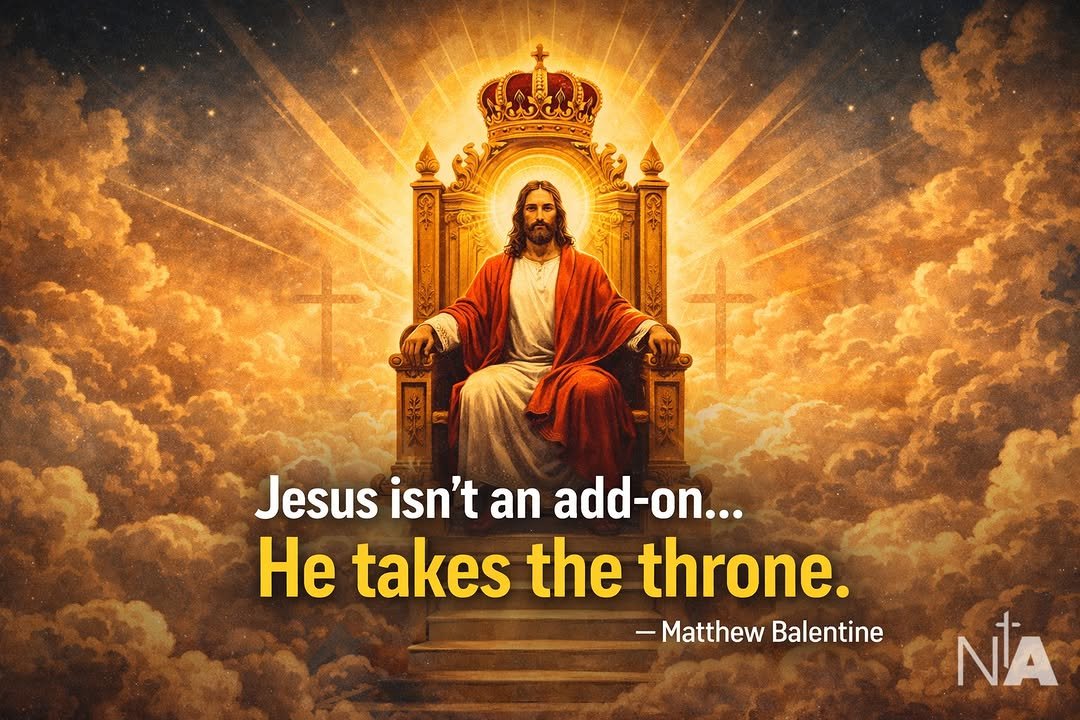Photo by Ninth Avenue Church of Christ on February 25, 2026. May be an image of ‎text that says '‎פסנ Jesus isn't an add-on... He takes the throne. -Matthew Balentine NA‎'‎.