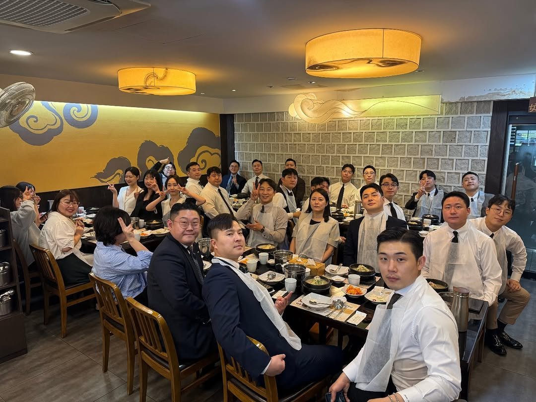 Photo shared by 박성형 on July 16, 2025 tagging @az_nobel. May be an image of 7 people, buffet and text.