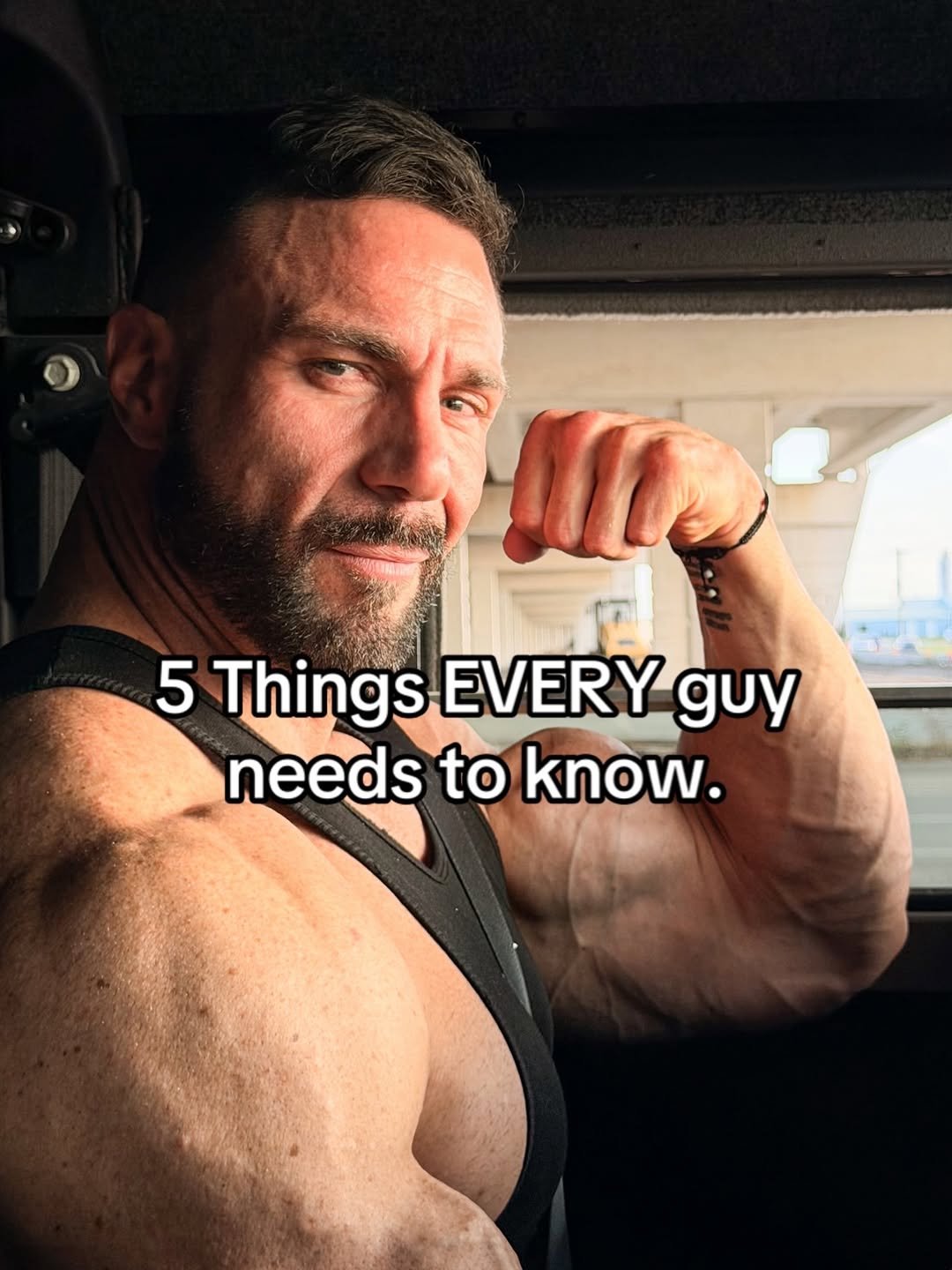 Photo by NOEL DEYZEL 🇿🇦 on April 23, 2026. May be an image of one or more people, beard, biceps, people bodybuilding and text that says '5 Things EVERY guy needs to know.'.