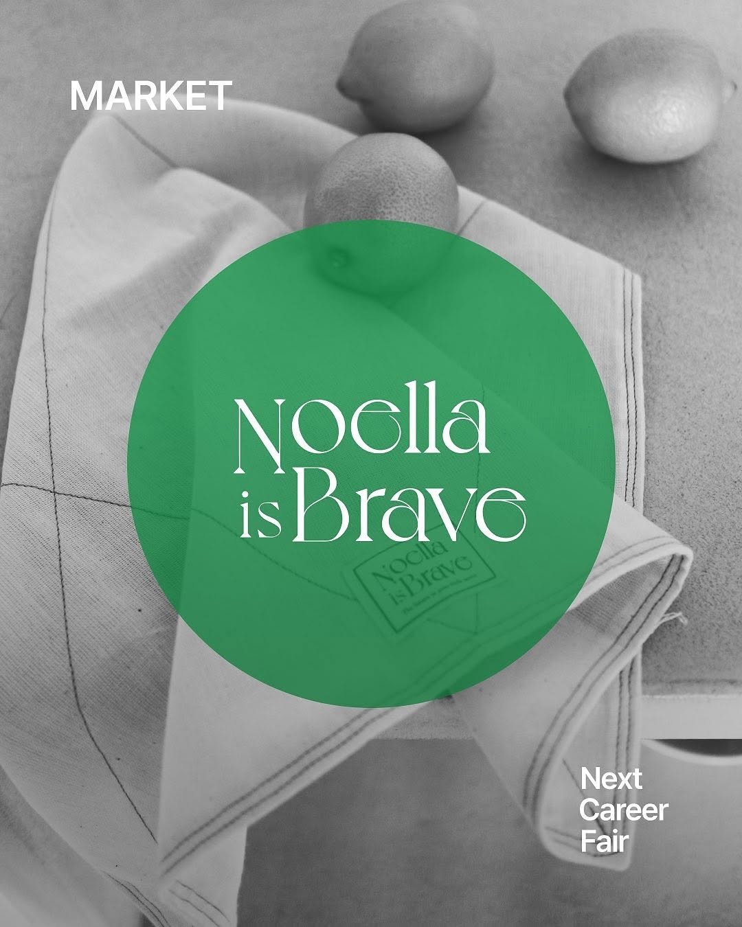 Photo shared by Noella is Brave on September 12, 2025 tagging @nextdesignschool. May be an image of fruit, vegetable, magazine, poster and text that says 'MARKET Noolla is isBrave istrave pbrave ocik Next Career Fair'.