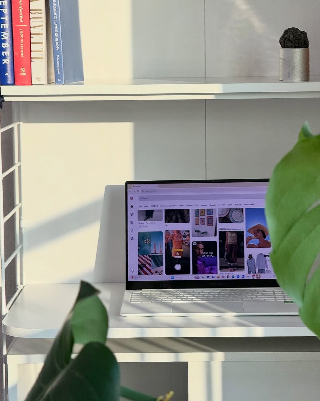 Photo shared by MJ Bang on July 28, 2025 tagging @marketb.kr. May be an image of 2 people, screen, house plant, bureau, desk, office and text.