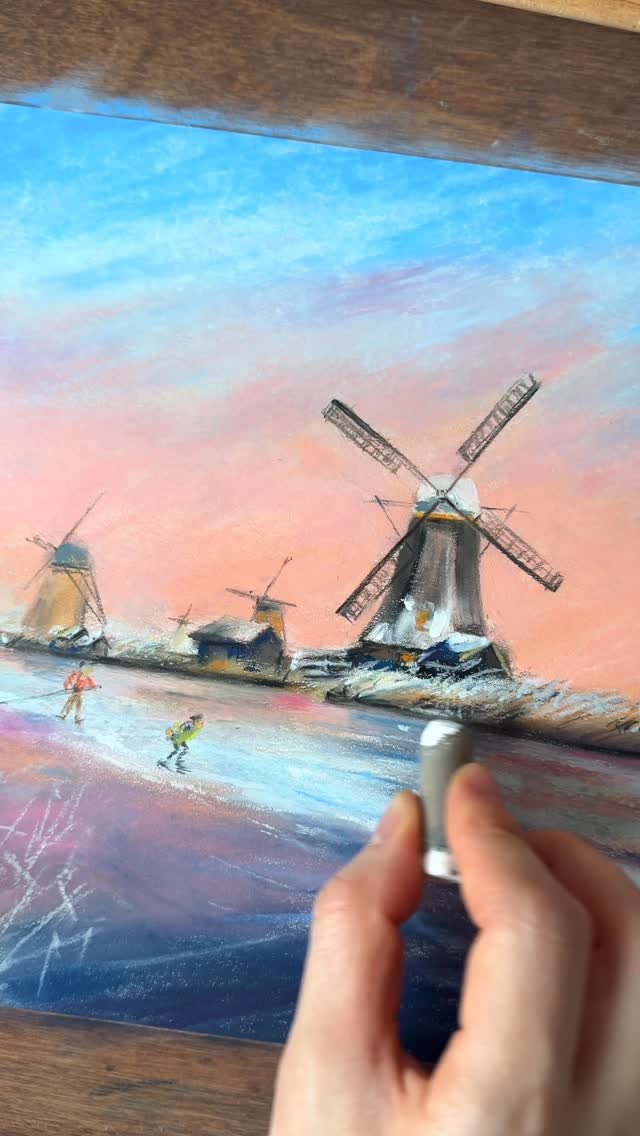 noopy_grim 게시물 이미지: #오일파스텔 로 그린 스케이트 타는 겨울풍경☃️ 요즘 정말 너무 춥네요.. 집콕하며...