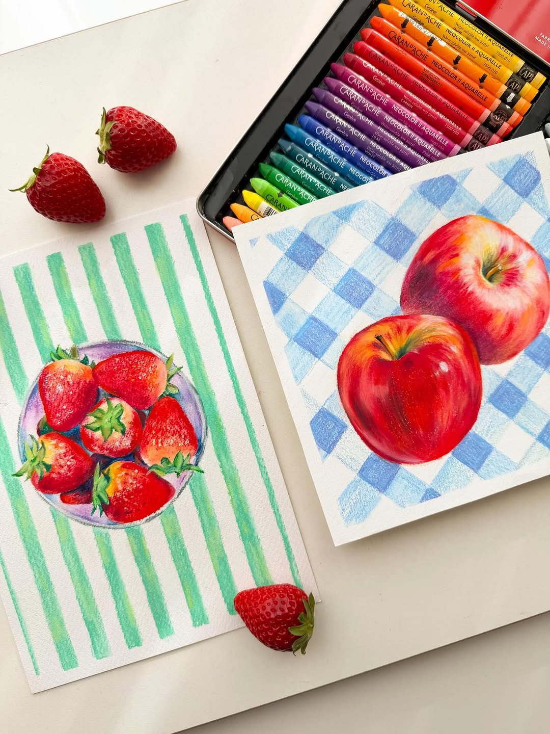 Photo shared by Mirae Kim on April 12, 2026 tagging @hwabangnet, and @carandache.kr. May be an image of apple, placemat, strawberry, napkin and text.