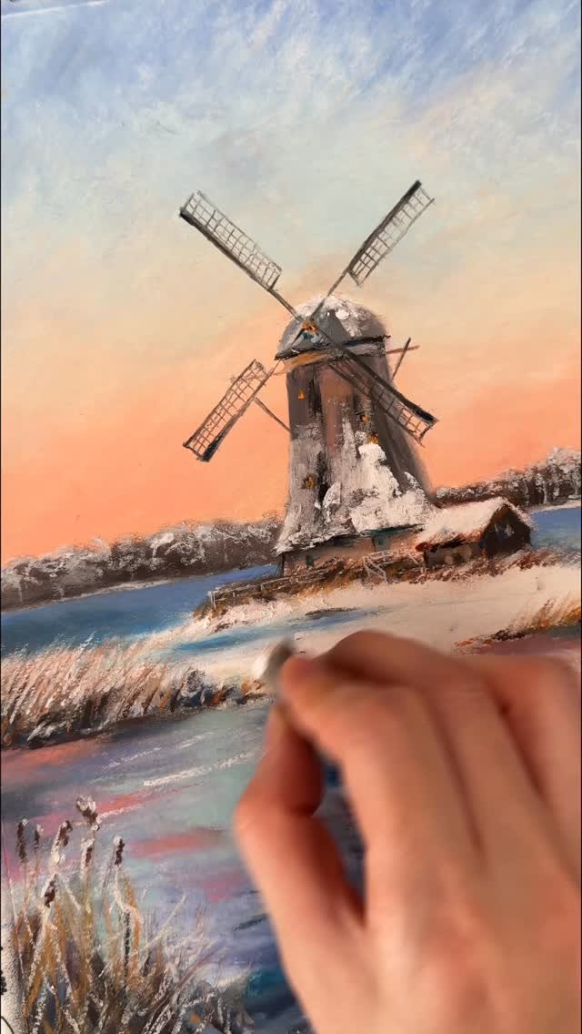 noopy_grim 게시물 이미지: 화방넷 @hwabangnet 드로잉로그 주제 ‘설경‘에 맞춰 그린 겨울 풍차마을...