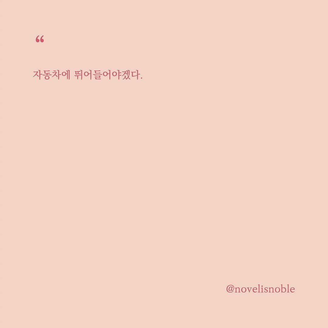 Photo by 소설의 첫 문장 / 한 줄에서 비롯되는 우주 on September 23, 2025. May be a graphic of text that says '" 자동차에 뛰어들어야겠다. @novelisnoble'.