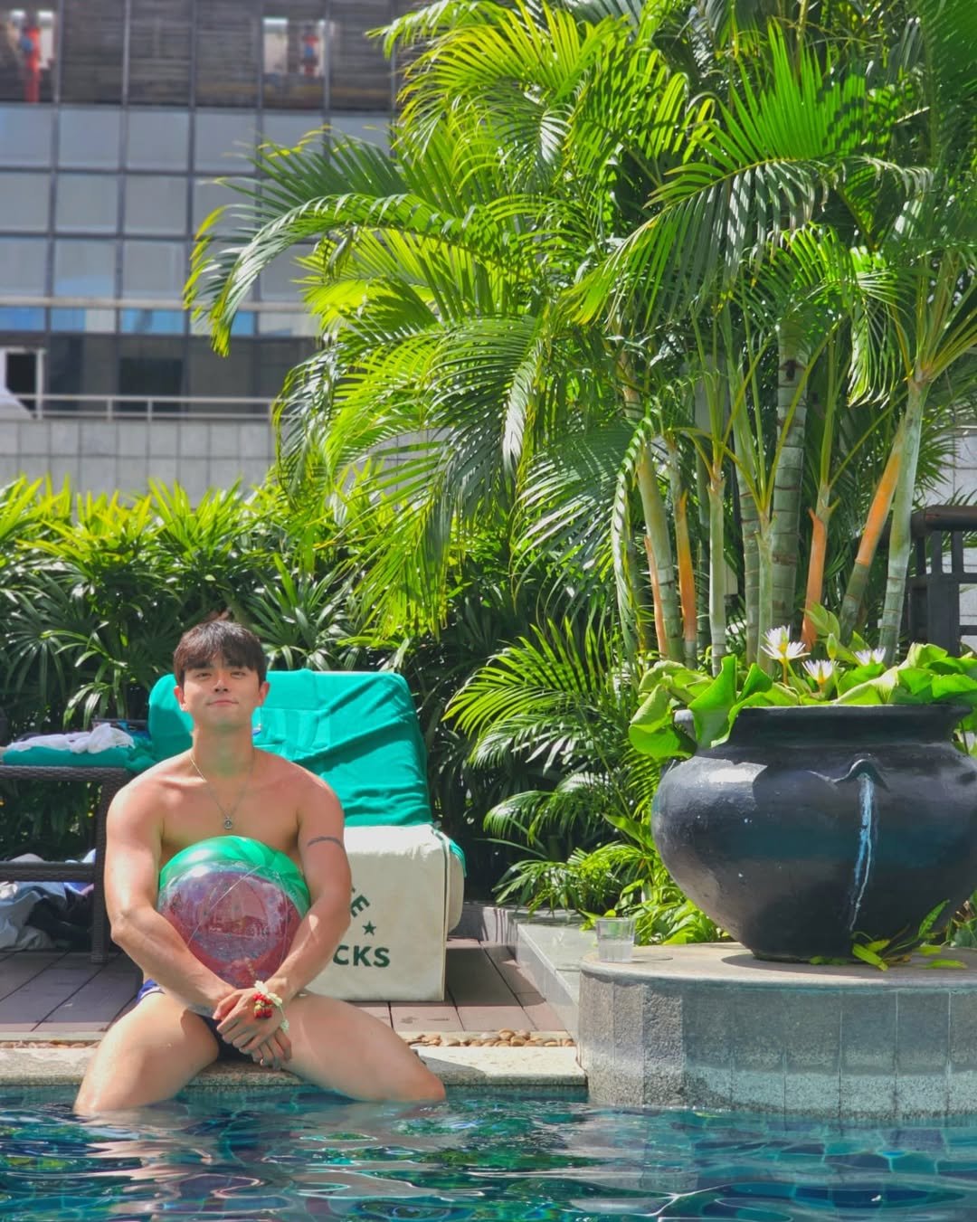 Photo shared by 𝗝𝗮𝗲𝗦𝘂𝗻𝗴_𝗛𝘆𝘂𝗻 on July 02, 2025 tagging @banyantreebangkok. May be an image of 1 person, sarong, headscarf, pool and text.