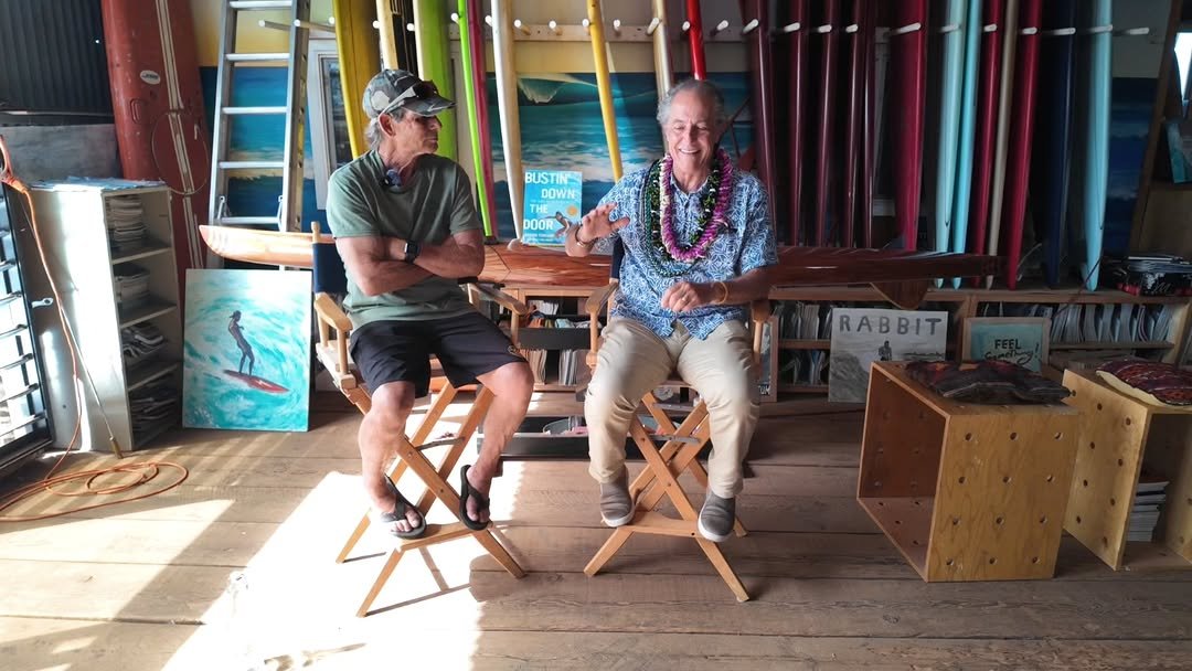 Photo shared by O'ahu Surf Films on November 14, 2025 tagging @darrickd, @shauntomson, @northshoregunclub, and @centerofradicaleducation. May be an image of surfboard, footstool, rack, deck chair, rocking chair, tripod, step stool, woodwork and text.
