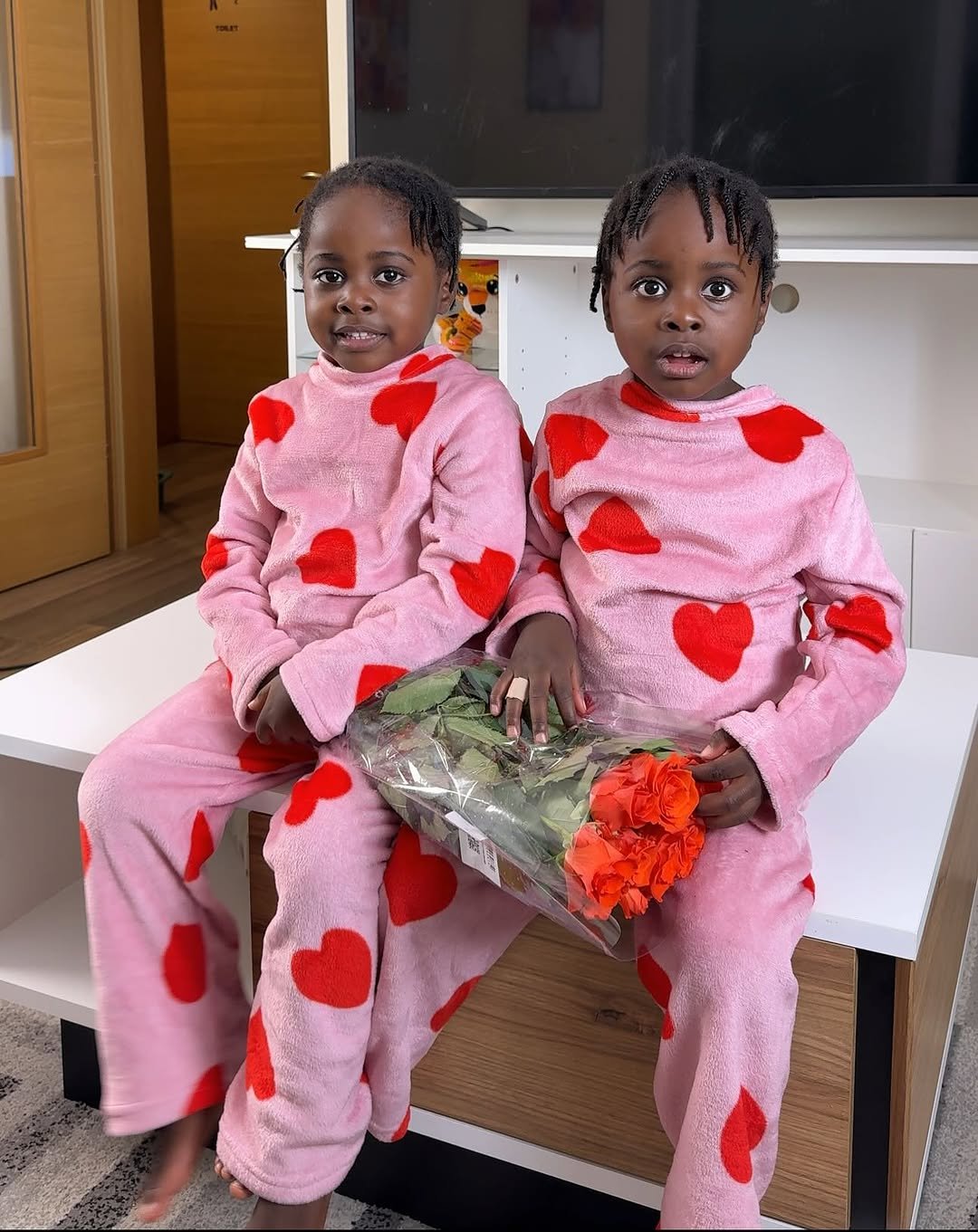 Photo by 🎀Kendra & Kimberly🎀 on October 03, 2025. May be an image of 2 people, child, sleepwear, heart, dress, turtleneck and text.