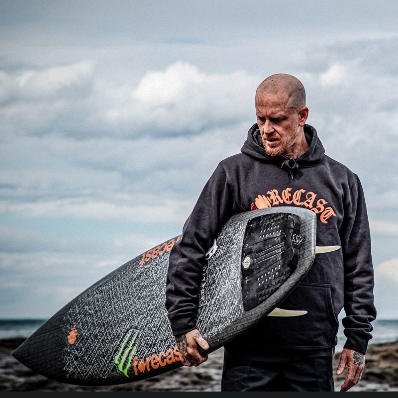 Photo shared by Forecast Surf on November 26, 2025 tagging @chippawilson. May be an image of surfboard, wetsuit, water and text.