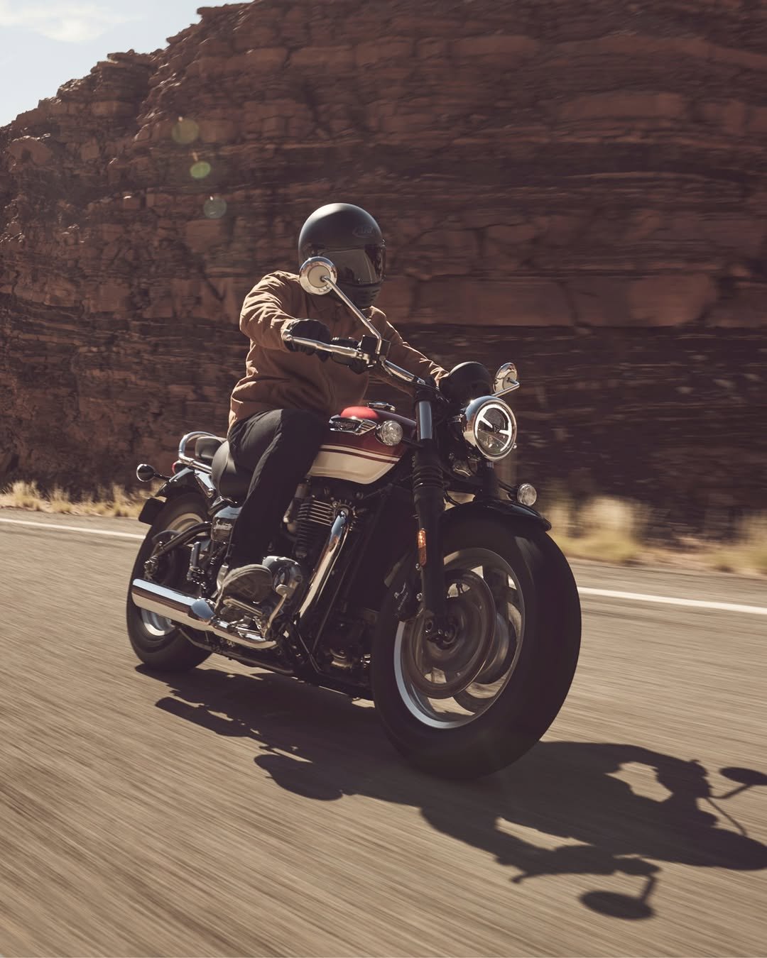 Photo by Triumph Motorcycles on January 03, 2026. May be an image of racing vehicles, motorcycle, helmet, road and text.