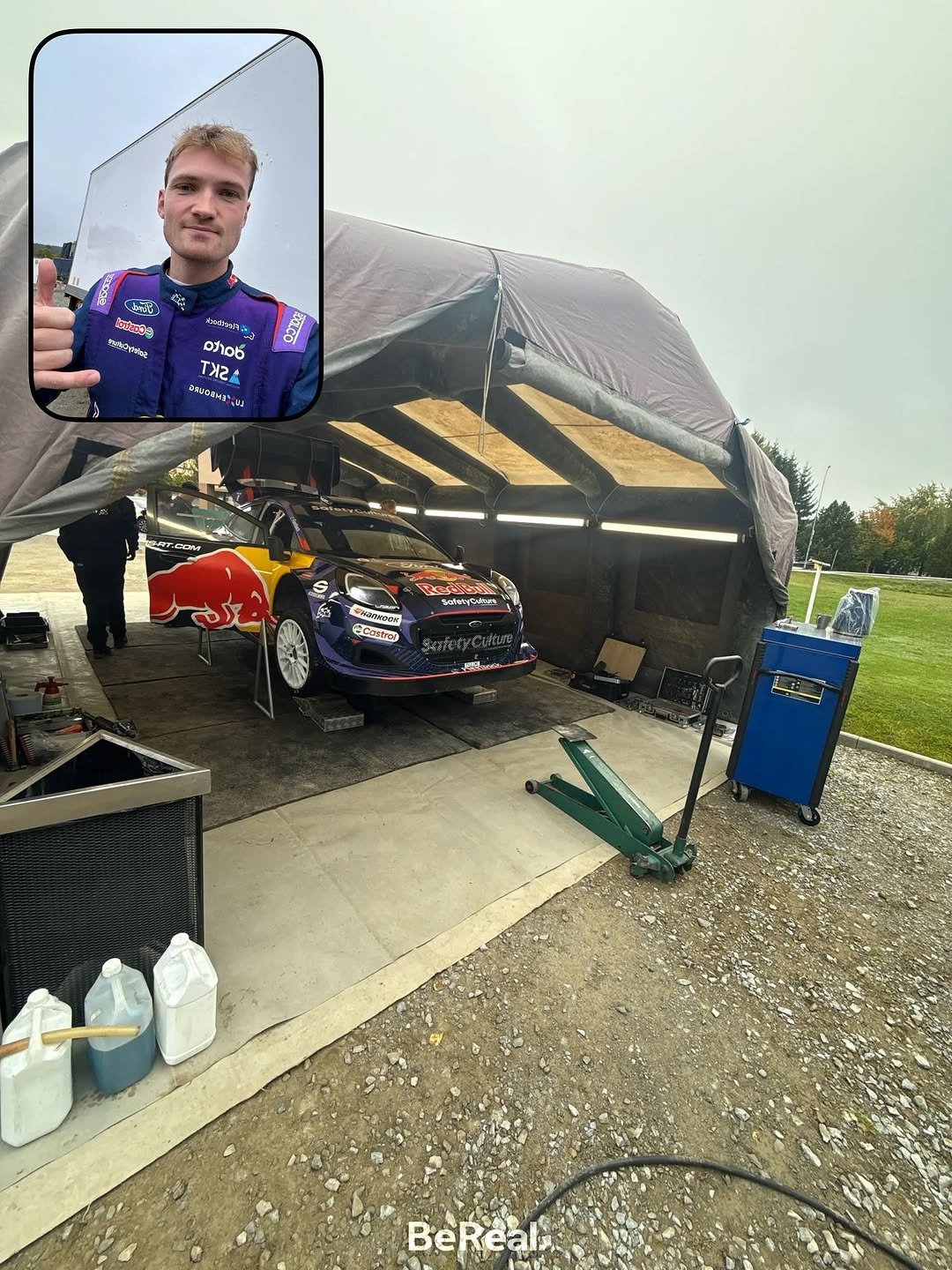 Photo shared by Grégoire Munster on October 01, 2025 tagging @msportltd, @officialwrc, @redbullbe, @loucodriver, @fordbelgium, @acl_luxembourg, @sportletzebuerg, @fleetbackapp, and @darta_group. May be an image of 2 people, people racing vehicles, race car and text.