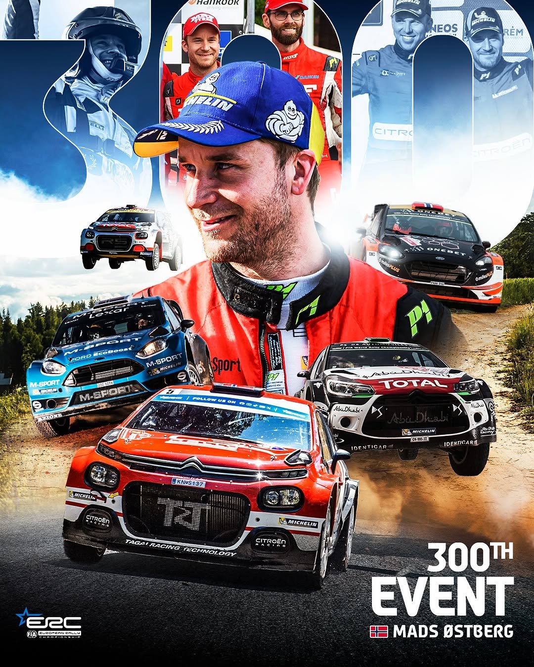 Photo shared by European Rally Championship on October 03, 2025 tagging @madsostberg, and @officialwrc. May be an image of 3 people, people racing vehicles, poster, race car and text.